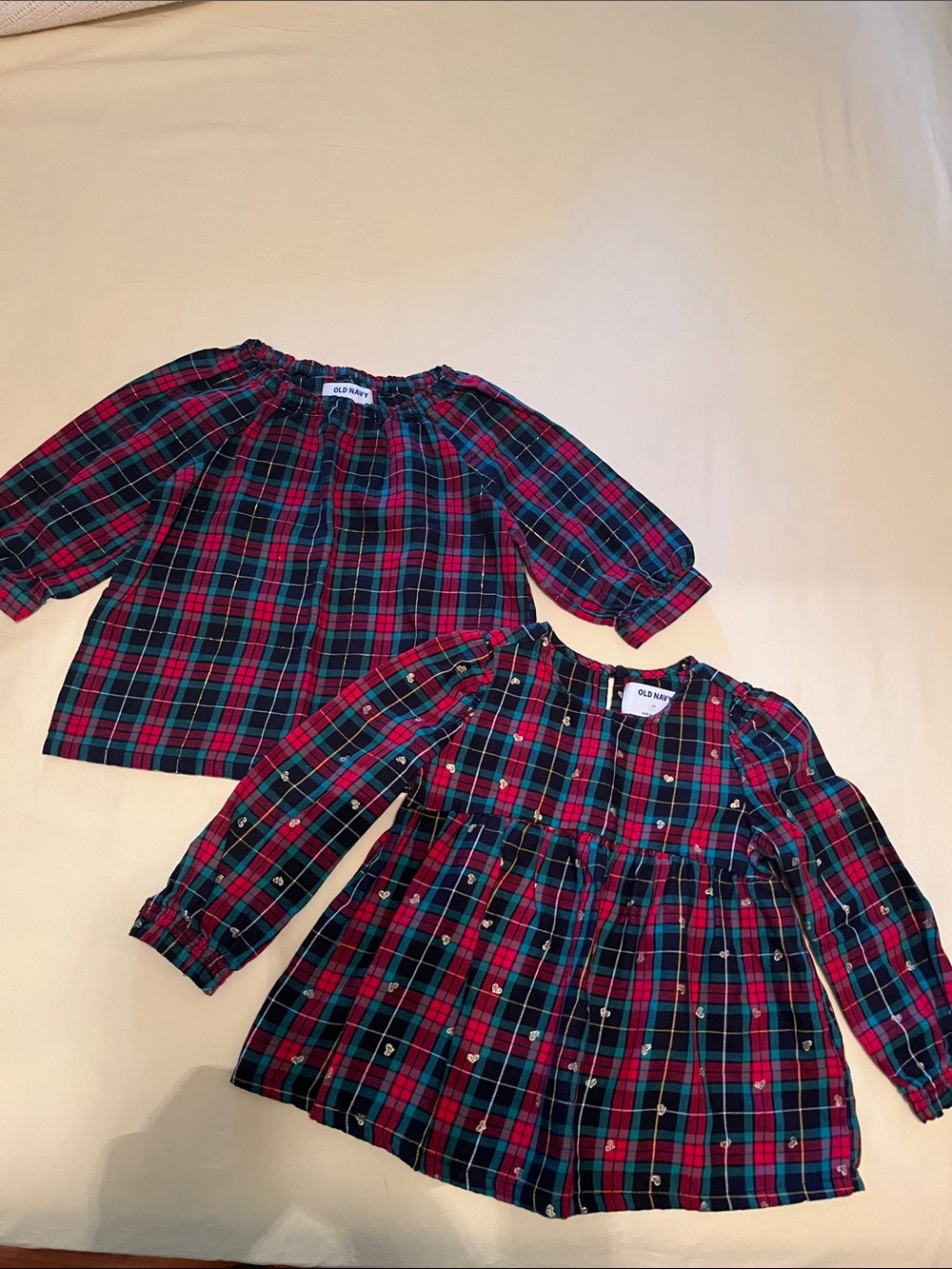 Bundle 2 Old Navy Red Green Plaid Tunics with Gold Accents size 5T